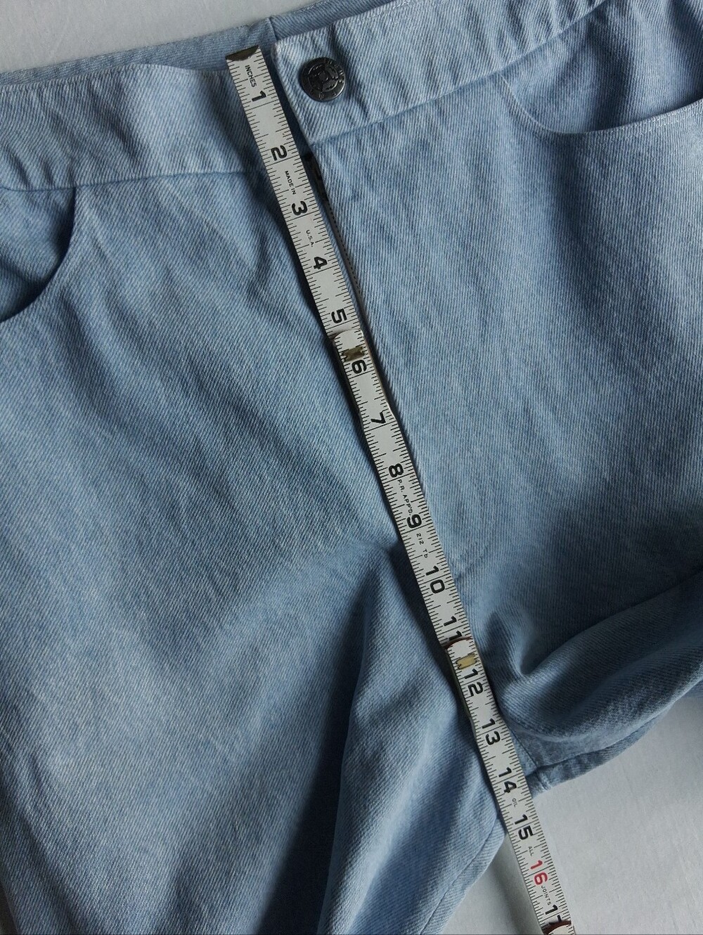Vintage 90s denim jeans light wash super high waist 15 inch rise tapered leg - Picture 8 of 14